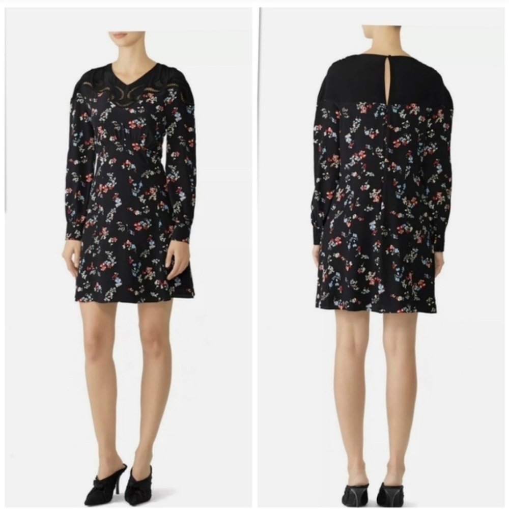 Tanya Taylor Silk Nyla Black Floral Mini Dress Size 6